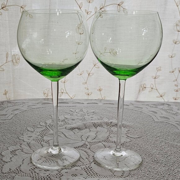 2 Lenox Gems Green Balloon Goblets 9" red wine glass party quality fine crystal - Picture 1 of 6